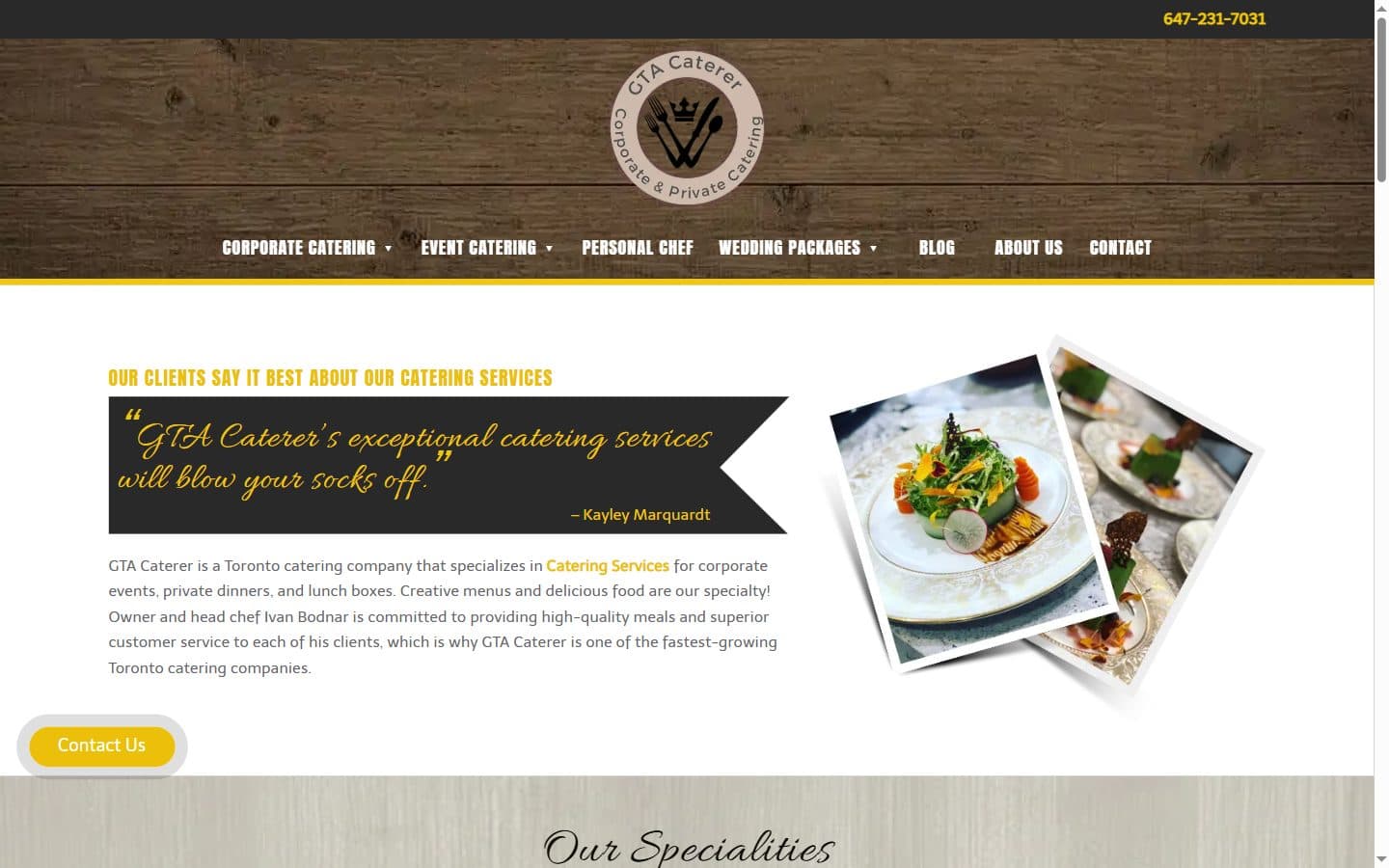 GTA Caterer website screenshot