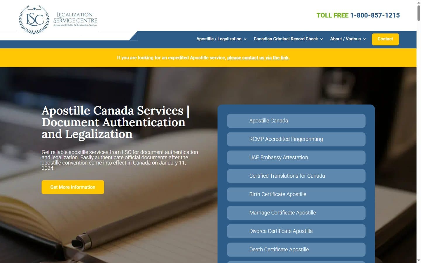 Legalization Service Centre Canada website screenshot